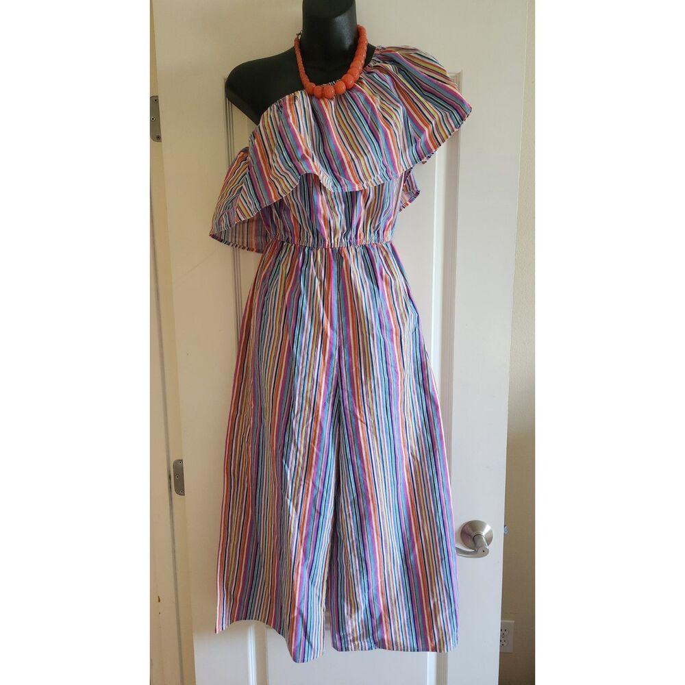 ASOS Multicolor Pinstripe Off Shoulder Jumpsuit Excellent Condition NWT Size 4